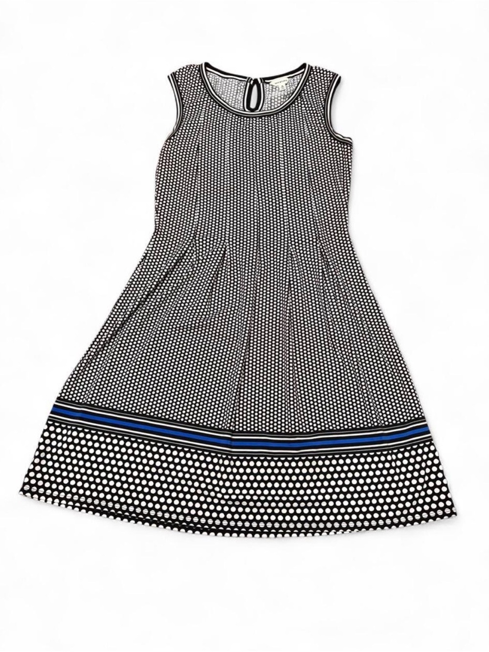 Max Studio Black and White Polka Dot Midi Dress with Blue Stripe